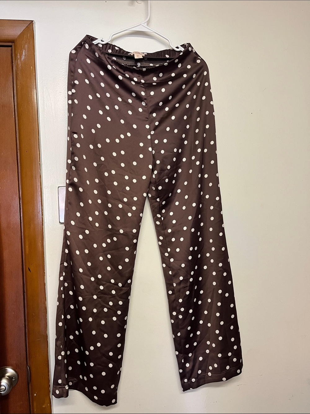 Camila Coelho Brown Polka Dot Satin Wide-Leg Pants